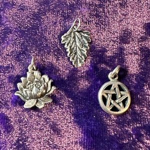 Sterling Silver Pendant Charm bundle - Lotus , Pentacle - Star , Leaf